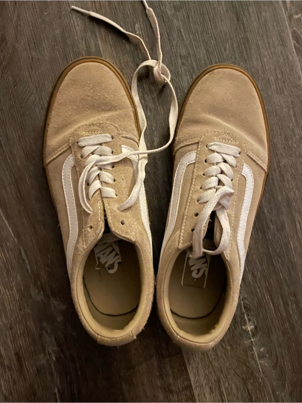 Vans Beige Suede Low Top Sneakers with White Stripe